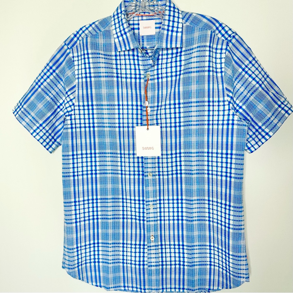 Swims Plaid Blue Skies Furore Woven Short Sleeve Button Down Shirt